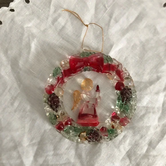 Vtg Colourful Angel Wreath Ornament - Picture 2 of 6